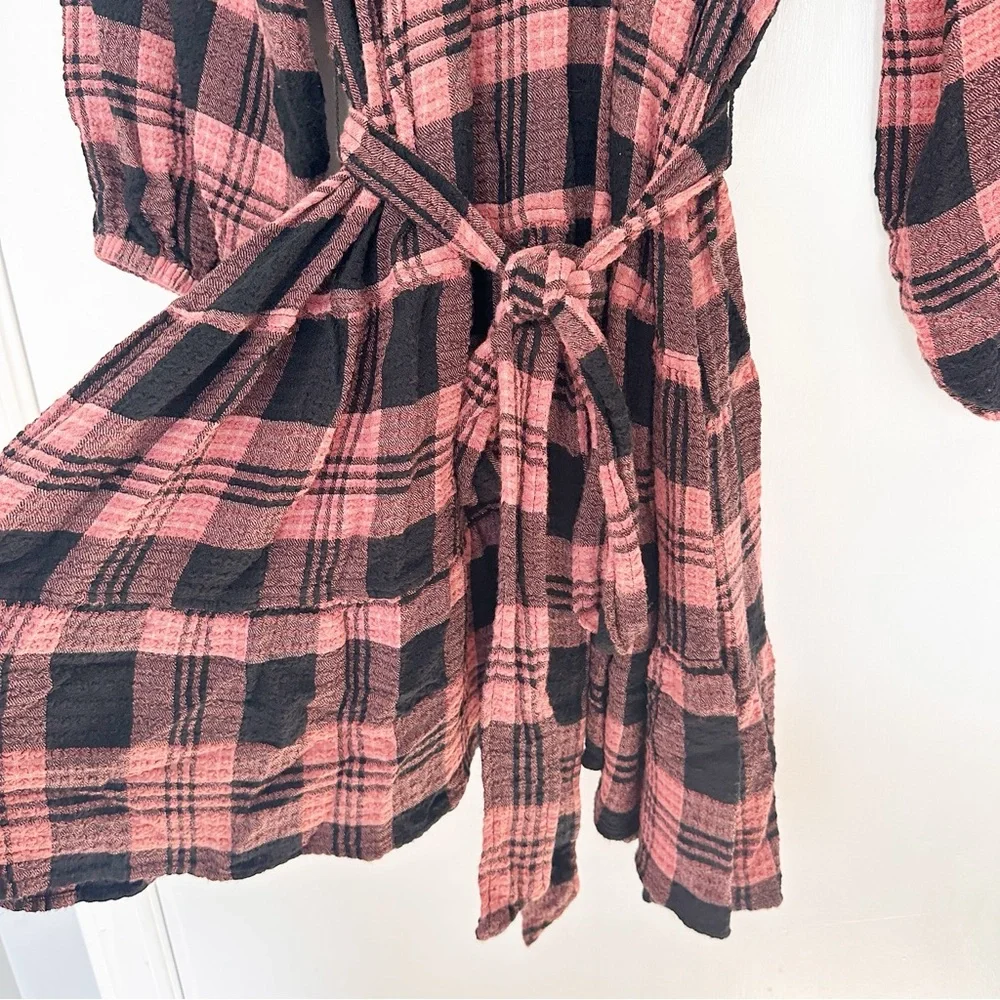 Anthropologie Cloth & Stone Daia Plaid Flannel Mini Dress Pink Black 2X - Picture 6 of 8